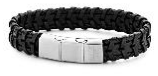 Black Braided Leather Bracelet with Stainless Steel Clasp