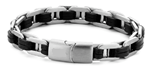 Stainless Steel and Black Leather Chain Bracelet