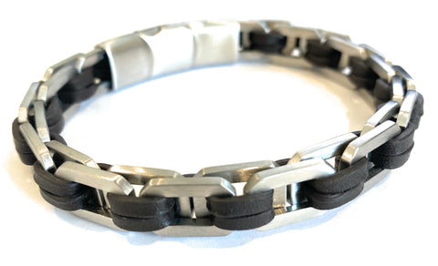 Stainless Steel and Brown Leather Chain Bracelet