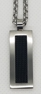 Silver Colored Stainless Steel Pendant with Black Inlay with Chain Necklace