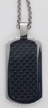 Silver Color with Polished Black Center Pattern Stainless Steel Pendant with Chain Necklace