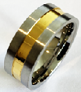 Silver Colored Stainless Steel Ring with Gold Colored Center Band