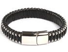 KERMAR - Black leather bracelet and Stainless Steel