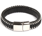 KERMAR - Brown leather bracelet and Stainless Steel