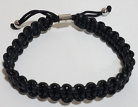 KERMAR Black Round Leather & Nylon Adjustable Bracelet (KM-0203-Black)