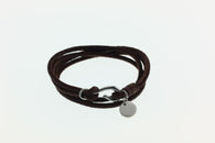 KERMAR Black Round Leather Bracelet with Stainless Steel Hook Clasp (KM-0205)