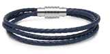 KERMAR - Triple Blue leather bracelet with Steel clasp (KM-1158)